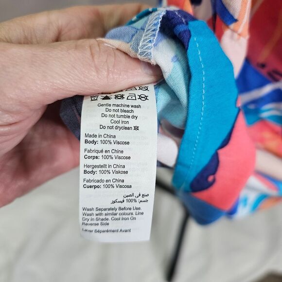 Loralette Blue Brushstroke Kata Print Tie Front Top Size 14 - Picture 10 of 14